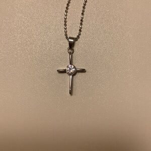 Silver Cross Necklace with Crystal